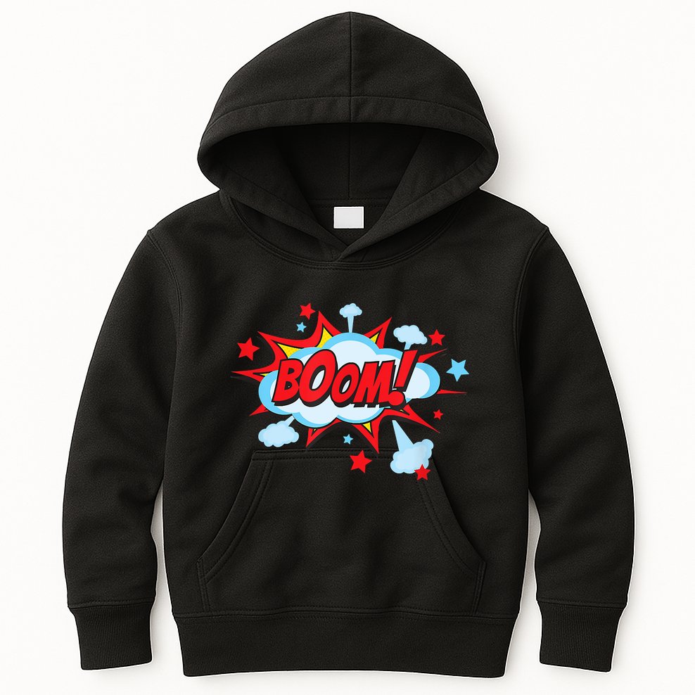 Comic Book BOOM , Funny Retro Costume, Superhero Kids Hoodie