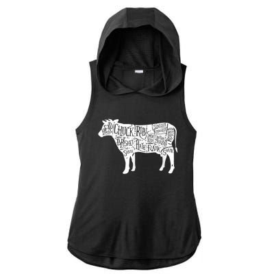 Cow Butcher Beef Cuts Diagram Ladies PosiCharge Tri-Blend Wicking Draft Hoodie Tank