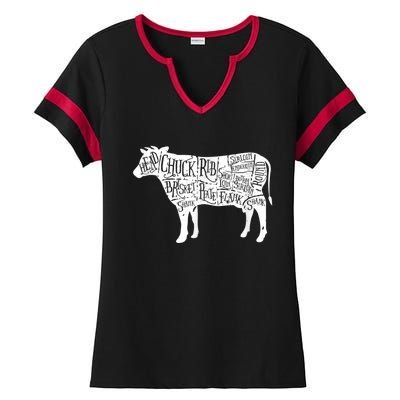 Cow Butcher Beef Cuts Diagram Ladies Halftime Notch Neck Tee