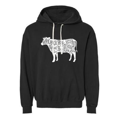 Cow Butcher Beef Cuts Diagram Garment-Dyed Fleece Hoodie