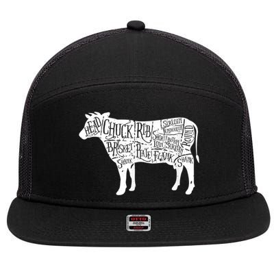 Cow Butcher Beef Cuts Diagram 7 Panel Mesh Trucker Snapback Hat