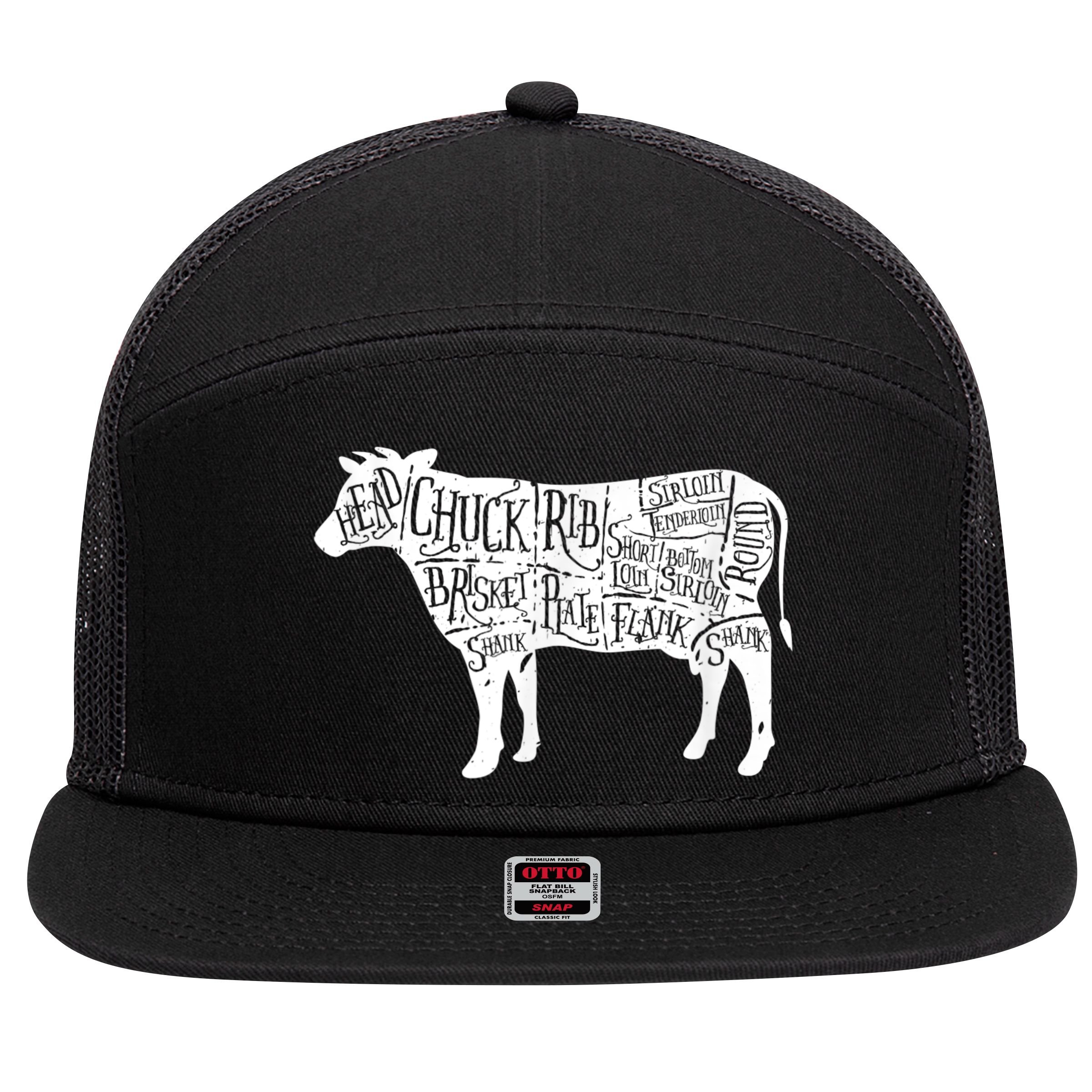 Cow Butcher Beef Cuts Diagram 7 Panel Mesh Trucker Snapback Hat