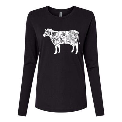 Cow Butcher Beef Cuts Diagram Womens Cotton Relaxed Long Sleeve T-Shirt