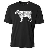 Cow Butcher Beef Cuts Diagram Cooling Performance Crew T-Shirt