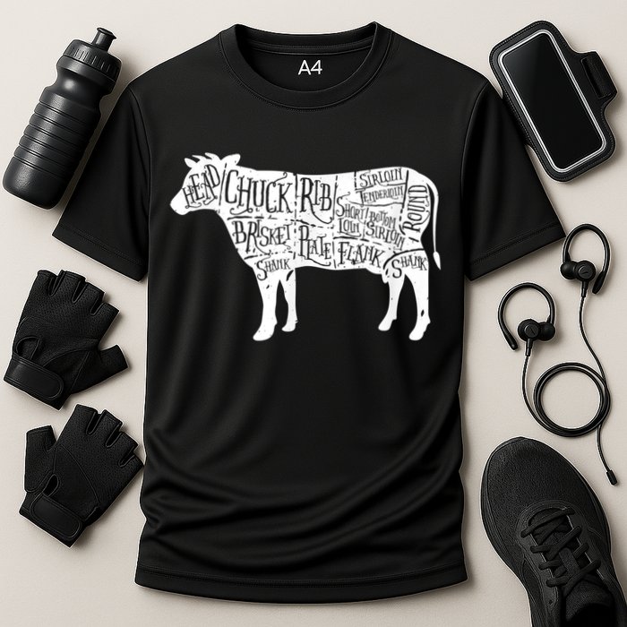 Cow Butcher Beef Cuts Diagram Performance Shirt