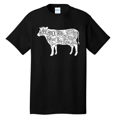 Cow Butcher Beef Cuts Diagram Tall T-Shirt