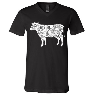 Cow Butcher Beef Cuts Diagram V-Neck T-Shirt