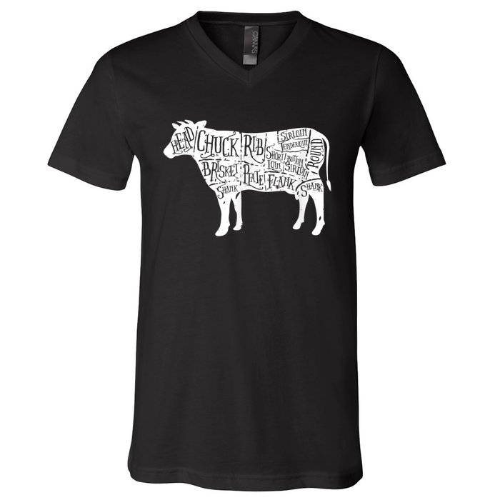 Cow Butcher Beef Cuts Diagram V-Neck T-Shirt