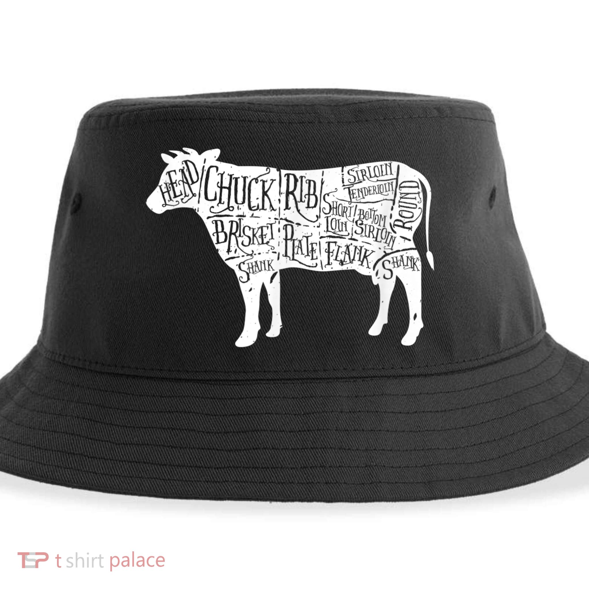 Cow Butcher Beef Cuts Diagram Sustainable Bucket Hat
