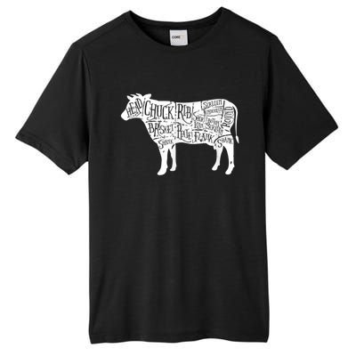 Cow Butcher Beef Cuts Diagram Tall Fusion ChromaSoft Performance T-Shirt