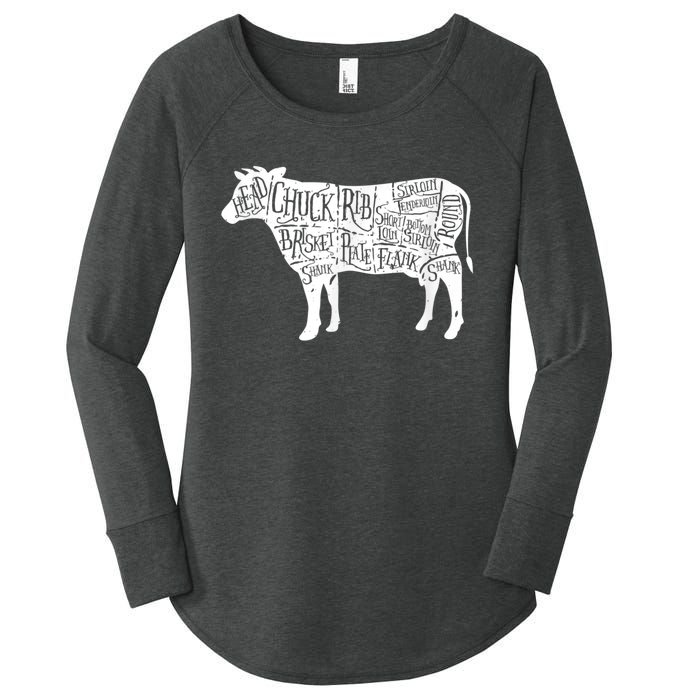 Cow Butcher Beef Cuts Diagram Women's Perfect Tri Tunic Long Sleeve Shirt