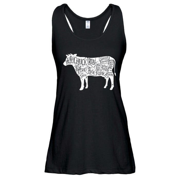 Cow Butcher Beef Cuts Diagram Ladies Essential Flowy Tank