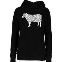 Cow Butcher Beef Cuts Diagram Womens Funnel Neck Pullover Hood