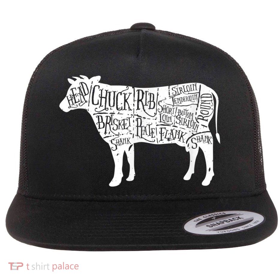 Cow Butcher Beef Cuts Diagram Flatbill Hat