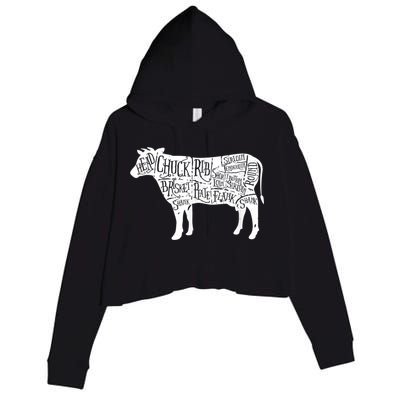 Cow Butcher Beef Cuts Diagram Crop Fleece Hoodie