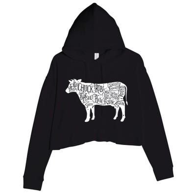 Cow Butcher Beef Cuts Diagram Crop Fleece Hoodie