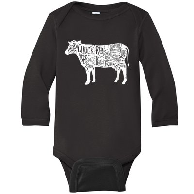 Cow Butcher Beef Cuts Diagram Baby Long Sleeve Bodysuit