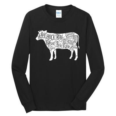 Cow Butcher Beef Cuts Diagram Tall Long Sleeve T-Shirt