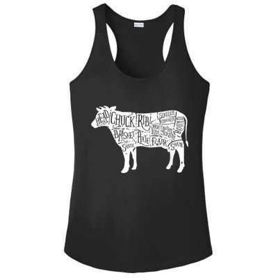 Cow Butcher Beef Cuts Diagram Ladies PosiCharge Competitor Racerback Tank