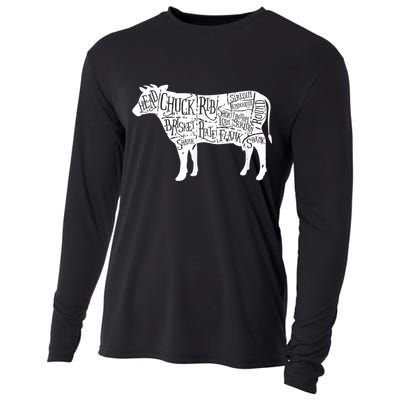 Cow Butcher Beef Cuts Diagram Cooling Performance Long Sleeve Crew