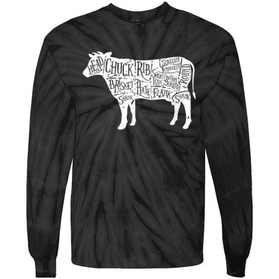 Cow Butcher Beef Cuts Diagram Tie-Dye Long Sleeve Shirt