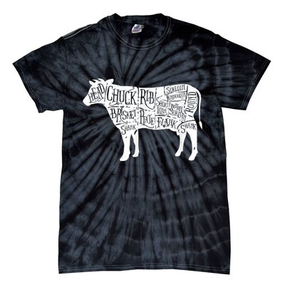 Cow Butcher Beef Cuts Diagram Tie-Dye T-Shirt