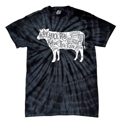 Cow Butcher Beef Cuts Diagram Tie-Dye T-Shirt