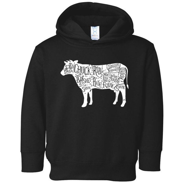 Cow Butcher Beef Cuts Diagram Toddler Hoodie