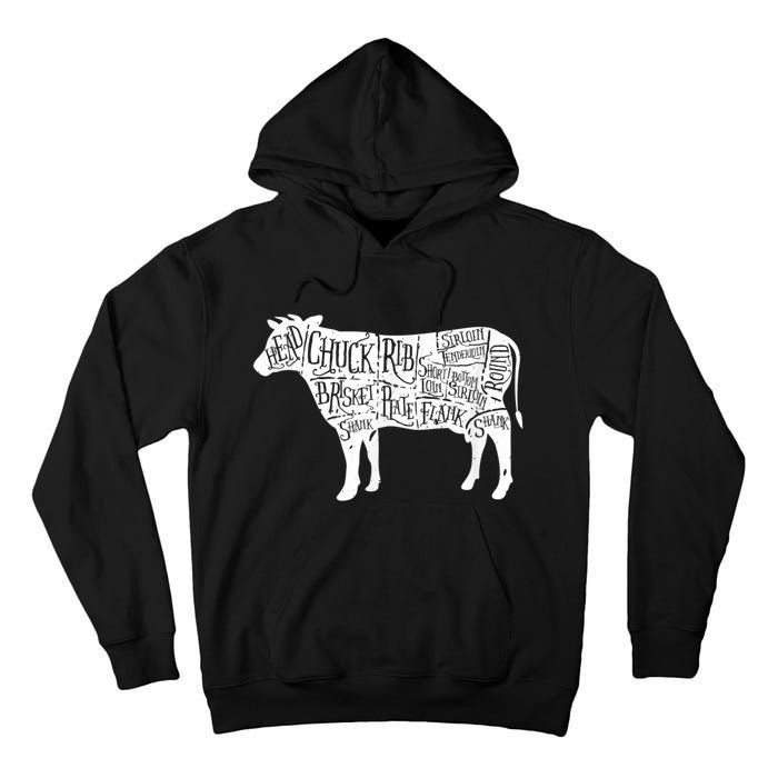 Cow Butcher Beef Cuts Diagram Tall Hoodie