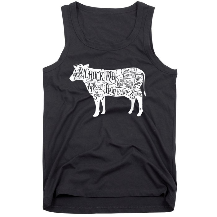 Cow Butcher Beef Cuts Diagram Tank Top