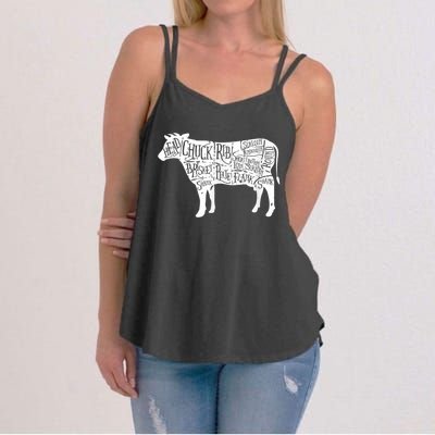 Cow Butcher Beef Cuts Diagram Women's Strappy Tank