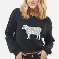 Cow Butcher Beef Cuts Diagram Cropped Pullover Crew