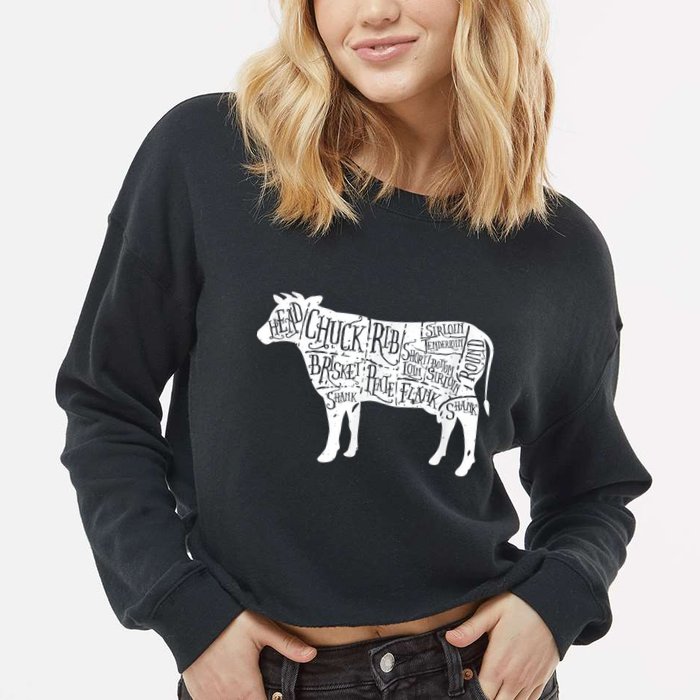 Cow Butcher Beef Cuts Diagram Cropped Pullover Crew