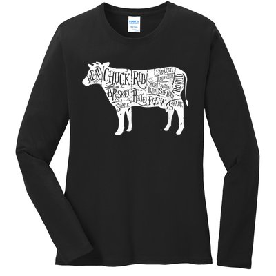 Cow Butcher Beef Cuts Diagram Ladies Long Sleeve Shirt