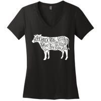 Cow Butcher Beef Cuts Diagram Women's V-Neck T-Shirt