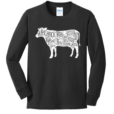 Cow Butcher Beef Cuts Diagram Kids Long Sleeve Shirt