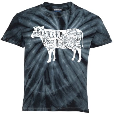 Cow Butcher Beef Cuts Diagram Kids Tie-Dye T-Shirt