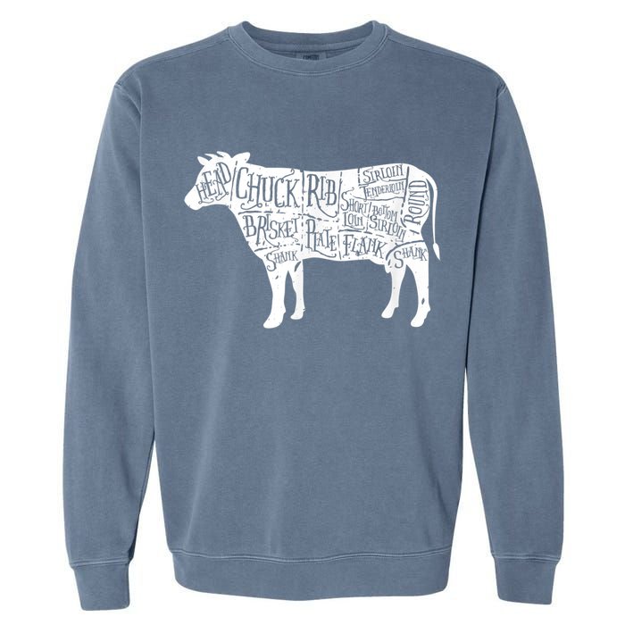 Cow Butcher Beef Cuts Diagram Garment-Dyed Sweatshirt