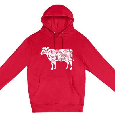 Cow Butcher Beef Cuts Diagram Premium Pullover Hoodie