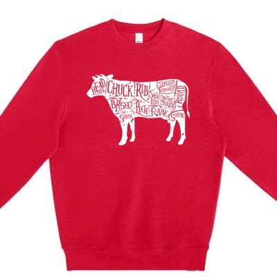 Cow Butcher Beef Cuts Diagram Premium Crewneck Sweatshirt