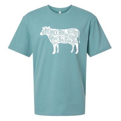 Cow Butcher Beef Cuts Diagram Sueded Cloud Jersey T-Shirt