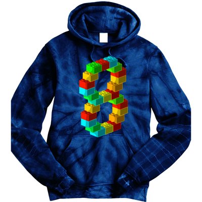 Cute Block Building 8th Birthday Gift 8 Years Old Boy Girl Tie Dye Hoodie