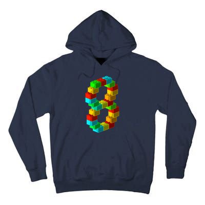 Cute Block Building 8th Birthday Gift 8 Years Old Boy Girl Tall Hoodie