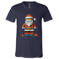 Christmas Builder Block Brick Building Santa Faces Boy V-Neck T-Shirt