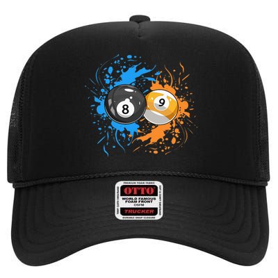 Cool Billiard Balls For 8 Ball And 9 Ball Player High Crown Mesh Back Trucker Hat