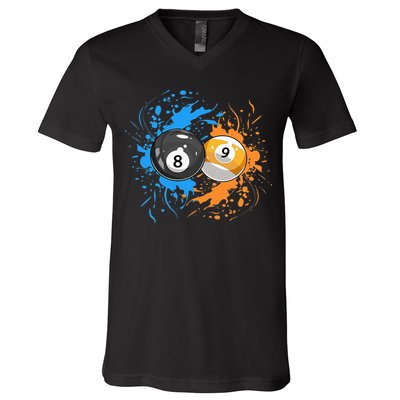 Cool Billiard Balls For 8 Ball And 9 Ball Player V-Neck T-Shirt