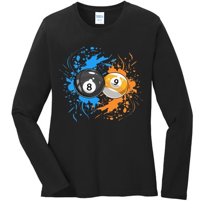 Cool Billiard Balls For 8 Ball And 9 Ball Player Ladies Long Sleeve Shirt