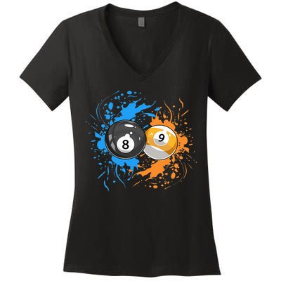 Cool Billiard Balls For 8 Ball And 9 Ball Player Women's V-Neck T-Shirt