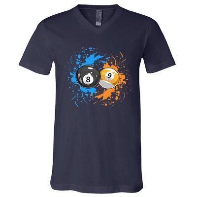 Cool Billiard Balls For 8 Ball And 9 Ball Player V-Neck T-Shirt