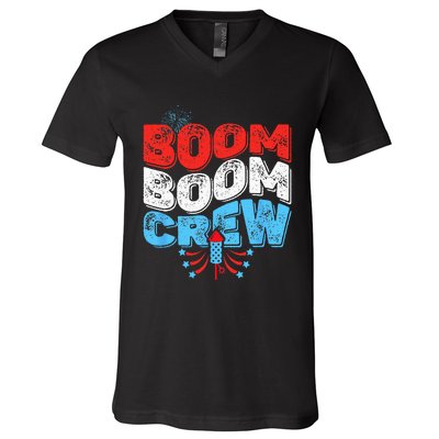 Cute Boom Boom Crew 4th of July Fireworks Family Matching V-Neck T-Shirt